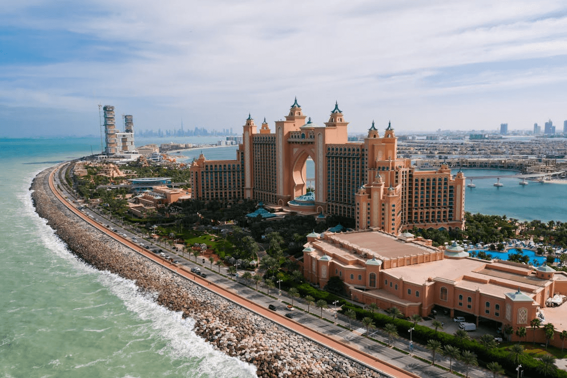 Aerial view of Atlantis The Palm, home to Aquaventure Waterpark, one of the best family activities in Dubai.